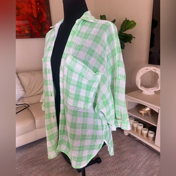 Urban Outfitter OUT FROM DOWN UNDER Green White Checkered Button Front Shirt XS - Picture 8 of 12